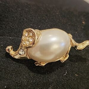 Gold and Pearl Elephant Brooch